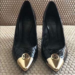 Tory Burch black patent high heel shoes
